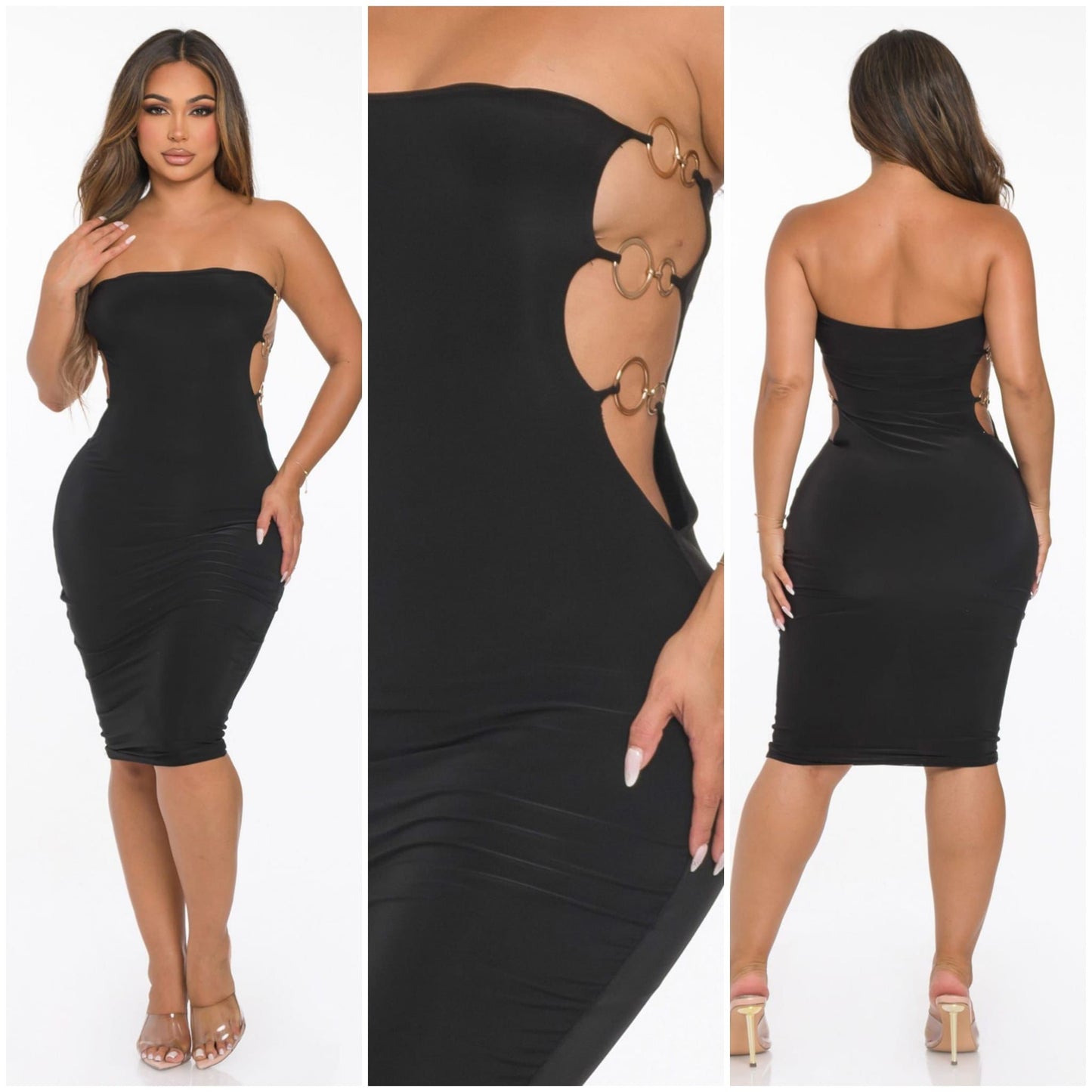 Side O-Ring Double Layered Midi Dress