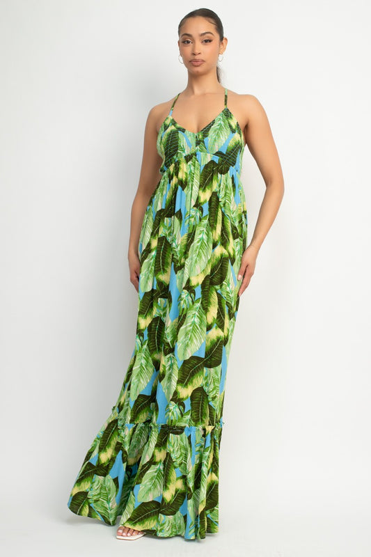 Tropical Cross Back Maxi Dress