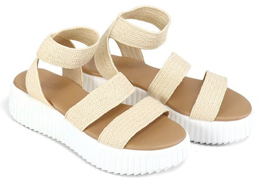 WOMENS STRAPPY WOVEN PLATFORM CHUNKY SANDALS