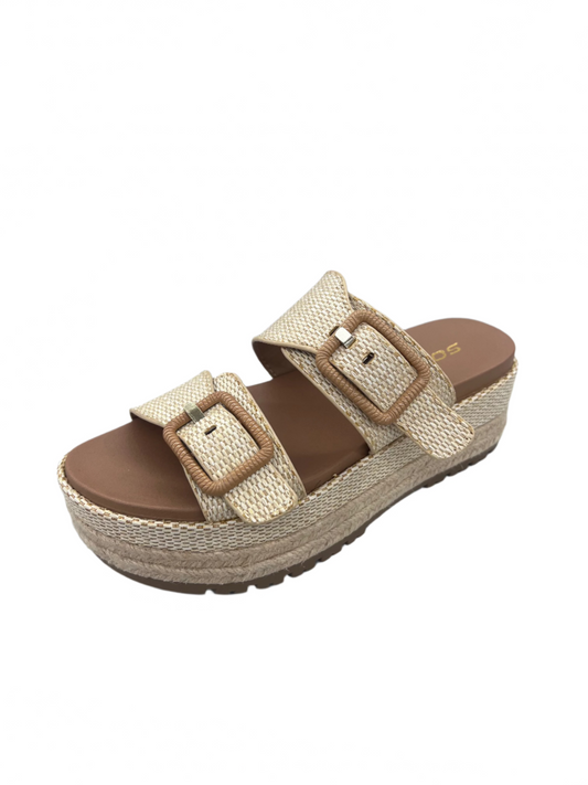 WOMENS WOVEN BUCKLE PLATFORM SLIDE SANDAL